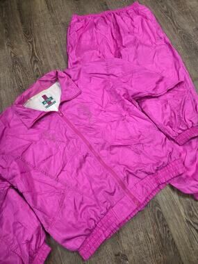 Active Exposure 1990s Hot Pink Matching Set Jacket Pants Track Suit Large Petite